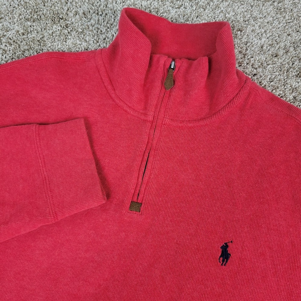 Polo Ralph Lauren Mens Large Solid Red Pony Stretch Knit Quarter Zip